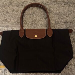 Black Longchamp Original Medium Tote with long handles